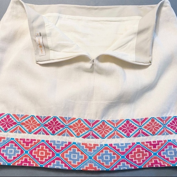 Tory Burch Ivory Embroidered Ruby Linen Faux Wrap Skirt - Picture 7 of 11